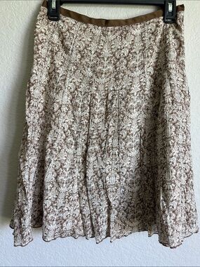 Brown and Cream Floral A-Line Skirt